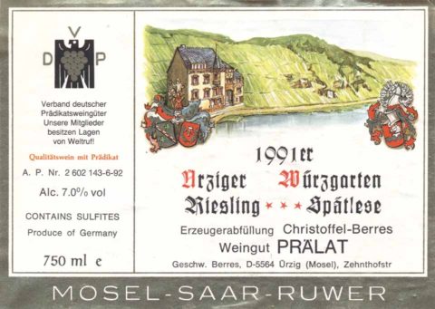 Berres 1991 UW Spatlese Etiketa 960